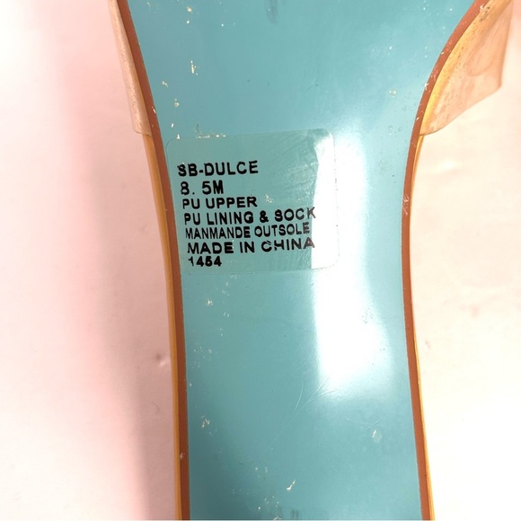 Blue by Betsey Johnson Dulce Lucite Heels Iridescent Gold Flower Petals Sz 8.5 M - Picture 8 of 13